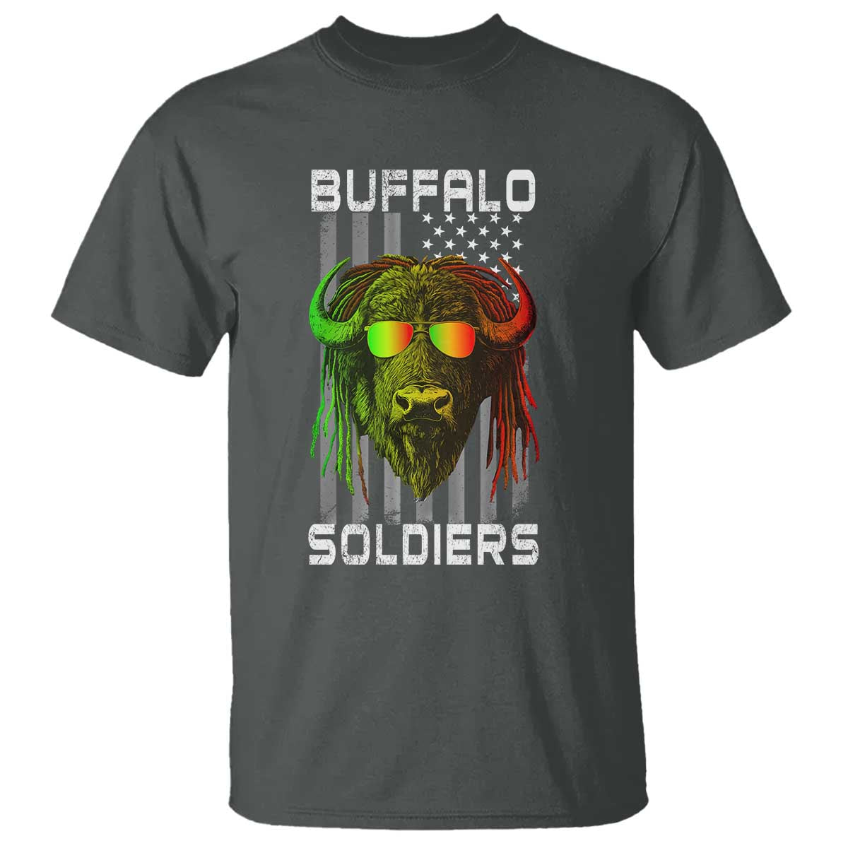 Retro Buffalo Soldiers T Shirt 9th and 10th Cavalry African American Heros USA Flag TS10 Dark Heather Print Your Wear