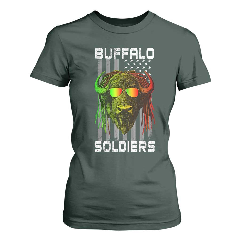 Retro Buffalo Soldiers T Shirt For Women 9th and 10th Cavalry African American Heros USA Flag TS10 Dark Forest Green Print Your Wear