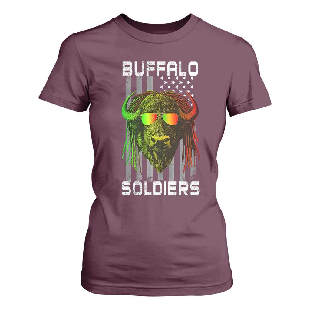 Retro Buffalo Soldiers T Shirt For Women 9th and 10th Cavalry African American Heros USA Flag TS10 Maroon Print Your Wear