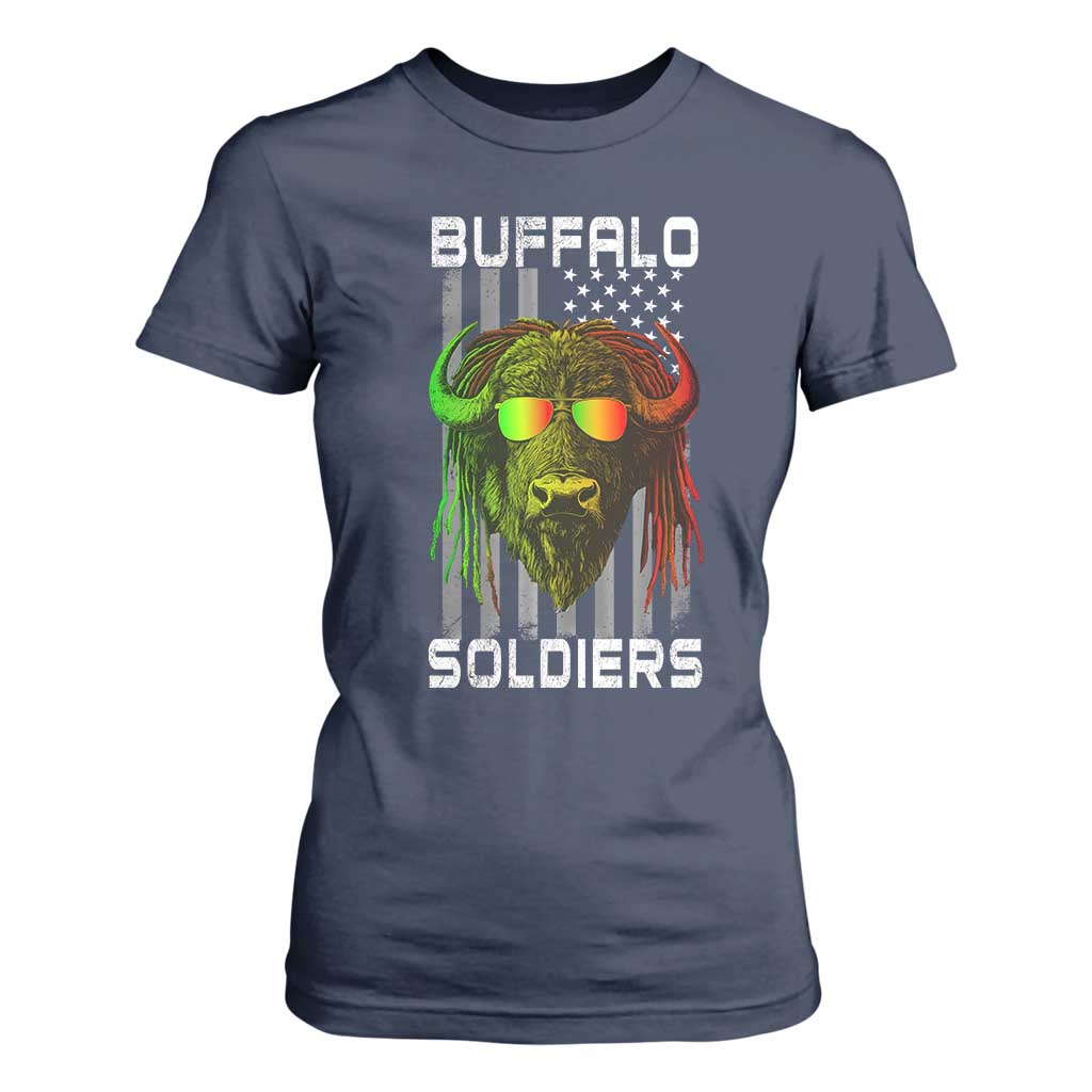 Retro Buffalo Soldiers T Shirt For Women 9th and 10th Cavalry African American Heros USA Flag TS10 Navy Print Your Wear