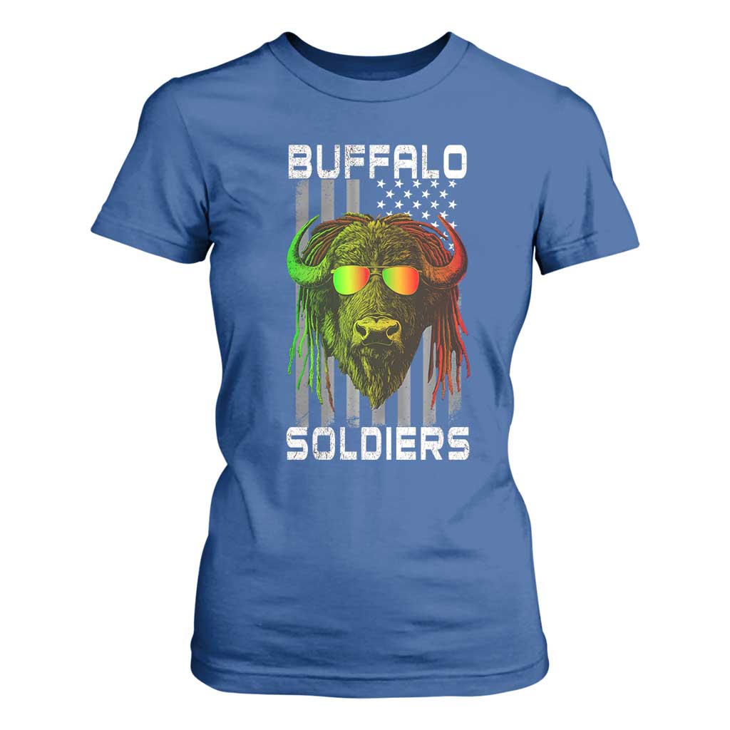 Retro Buffalo Soldiers T Shirt For Women 9th and 10th Cavalry African American Heros USA Flag TS10 Royal Blue Print Your Wear