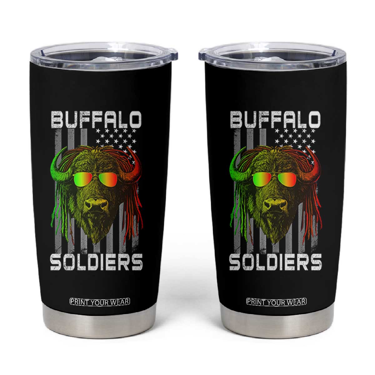 Retro Buffalo Soldiers Tumbler Cup 9th and 10th Cavalry African American Heros USA Flag TS10 Black Print Your Wear