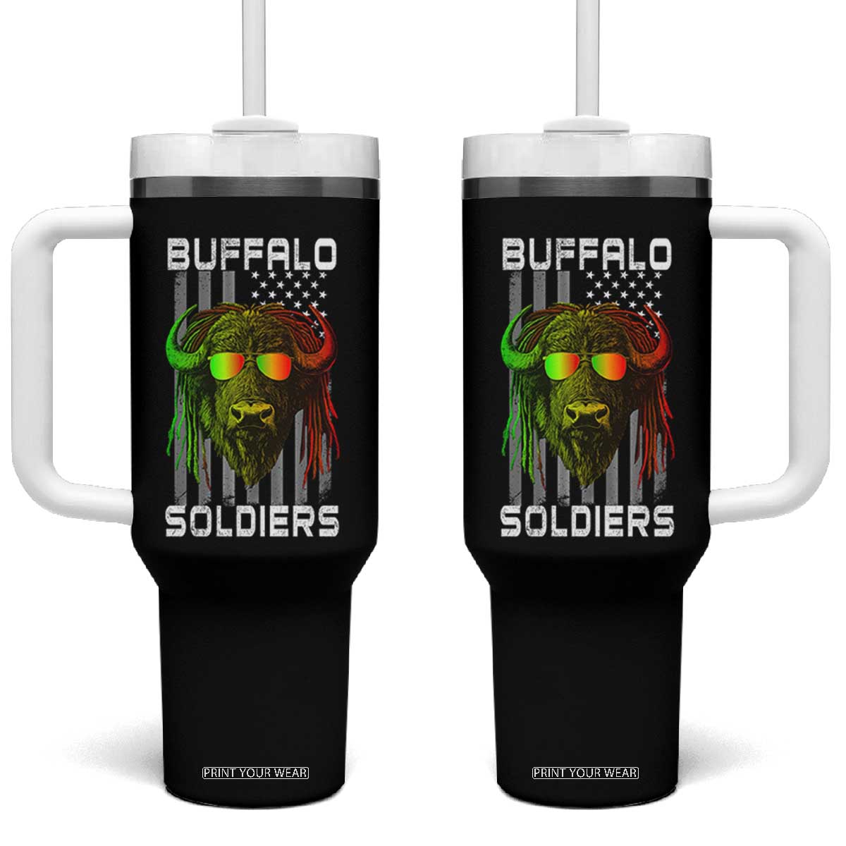 Retro Buffalo Soldiers Tumbler With Handle 9th and 10th Cavalry African American Heros USA Flag TS10 One Size: 40 oz Black Print Your Wear
