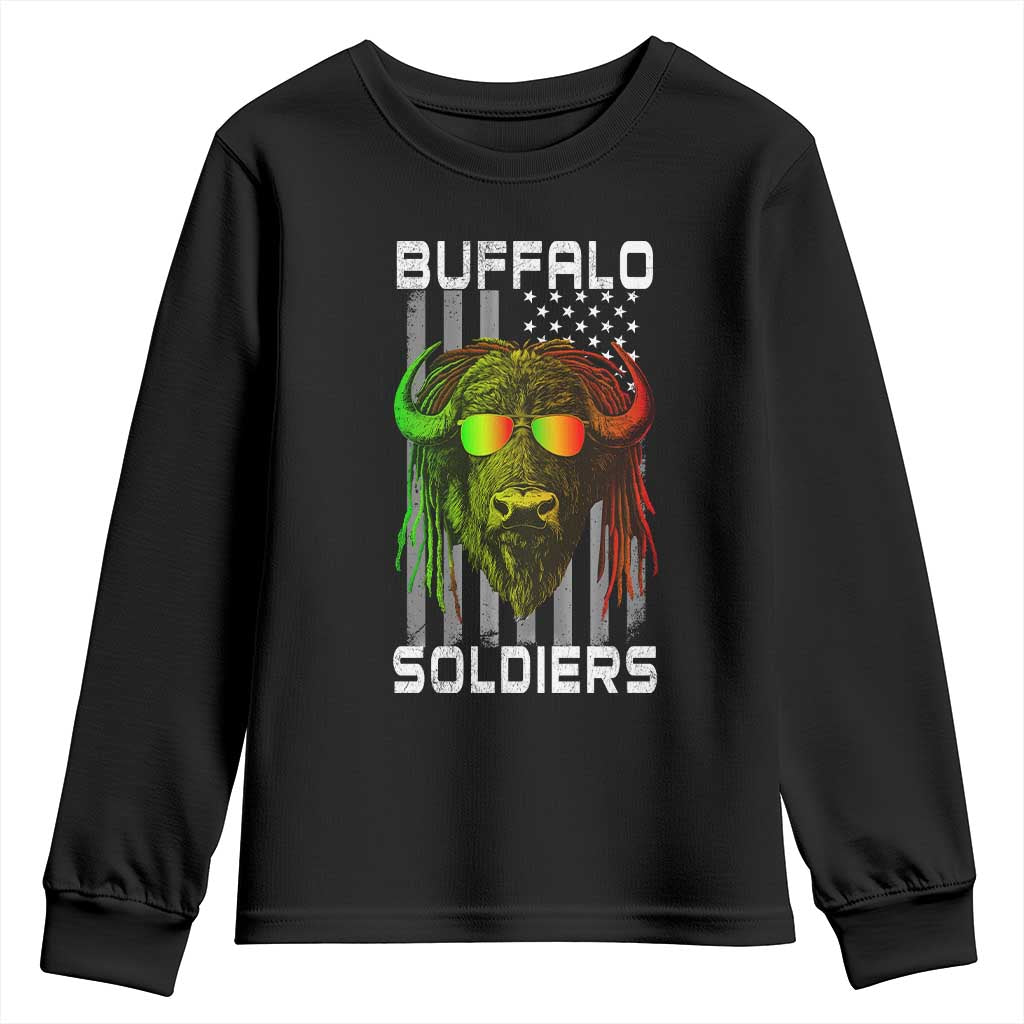 Retro Buffalo Soldiers Youth Sweatshirt 9th and 10th Cavalry African American Heros USA Flag TS10 Black Print Your Wear