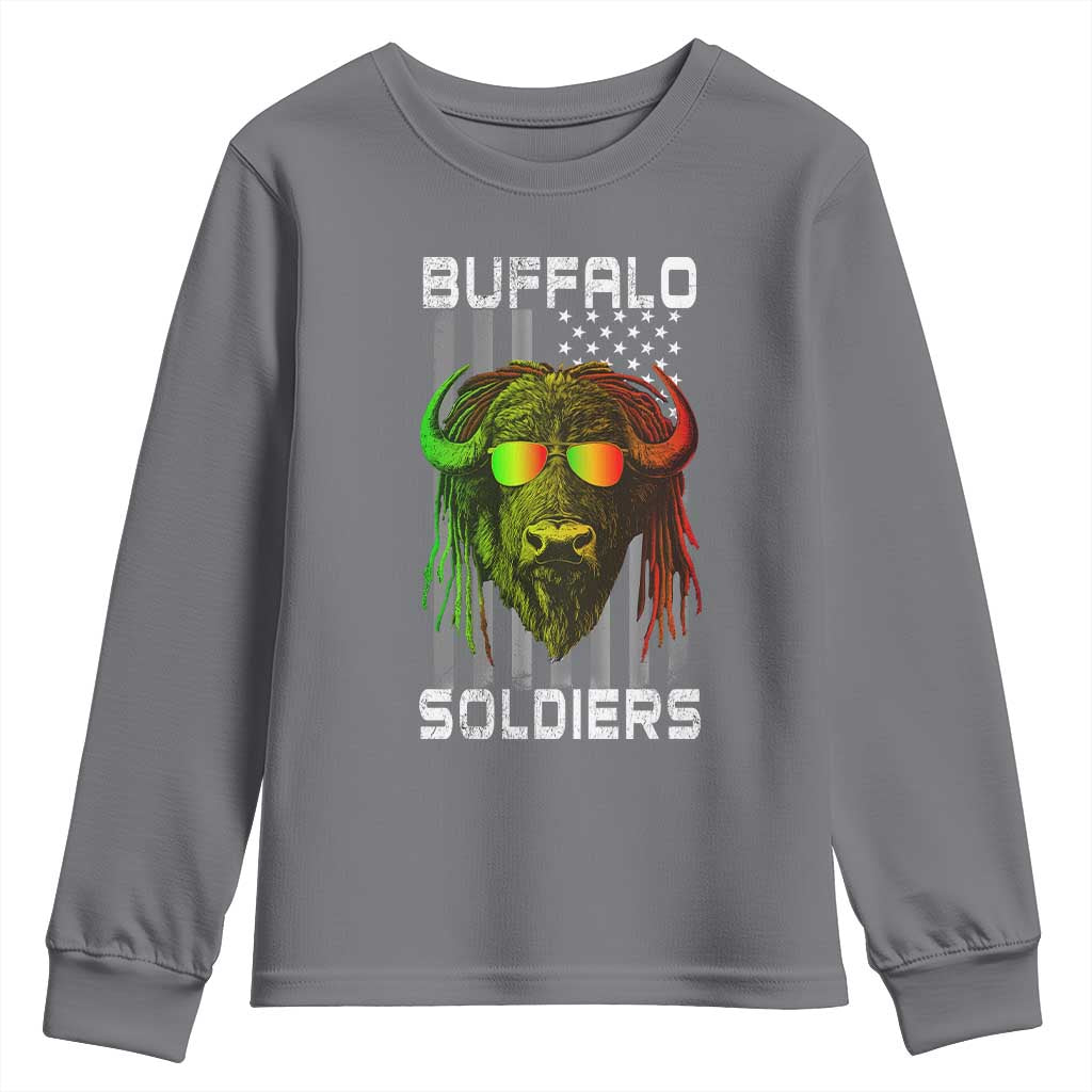 Retro Buffalo Soldiers Youth Sweatshirt 9th and 10th Cavalry African American Heros USA Flag TS10 Charcoal Print Your Wear