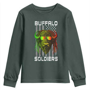 Retro Buffalo Soldiers Youth Sweatshirt 9th and 10th Cavalry African American Heros USA Flag TS10 Dark Forest Green Print Your Wear