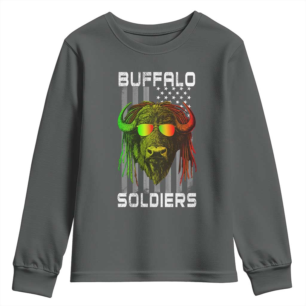 Retro Buffalo Soldiers Youth Sweatshirt 9th and 10th Cavalry African American Heros USA Flag TS10 Dark Heather Print Your Wear