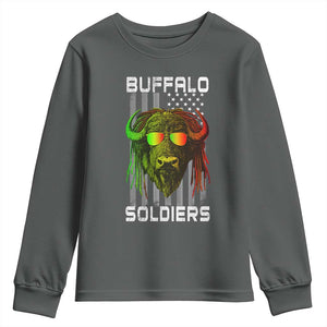 Retro Buffalo Soldiers Youth Sweatshirt 9th and 10th Cavalry African American Heros USA Flag TS10 Dark Heather Print Your Wear