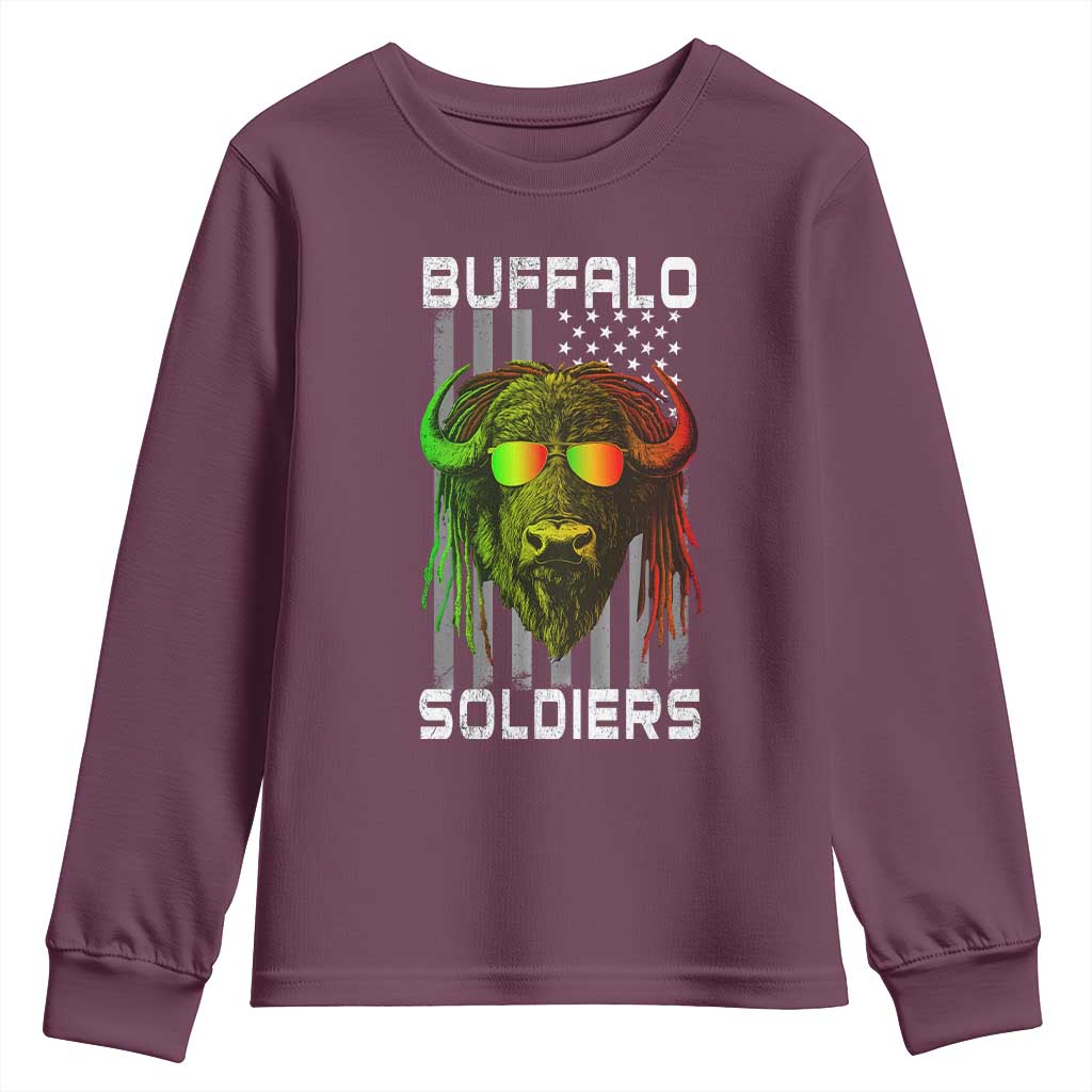 Retro Buffalo Soldiers Youth Sweatshirt 9th and 10th Cavalry African American Heros USA Flag TS10 Maroon Print Your Wear