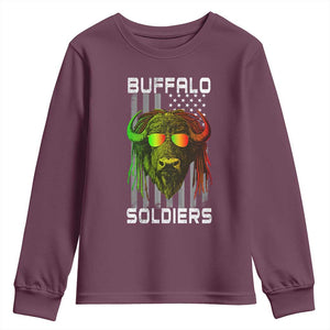 Retro Buffalo Soldiers Youth Sweatshirt 9th and 10th Cavalry African American Heros USA Flag TS10 Maroon Print Your Wear