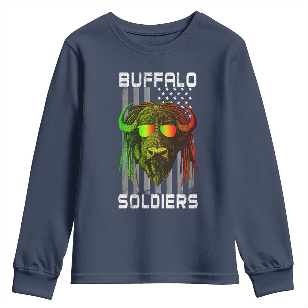 Retro Buffalo Soldiers Youth Sweatshirt 9th and 10th Cavalry African American Heros USA Flag TS10 Navy Print Your Wear