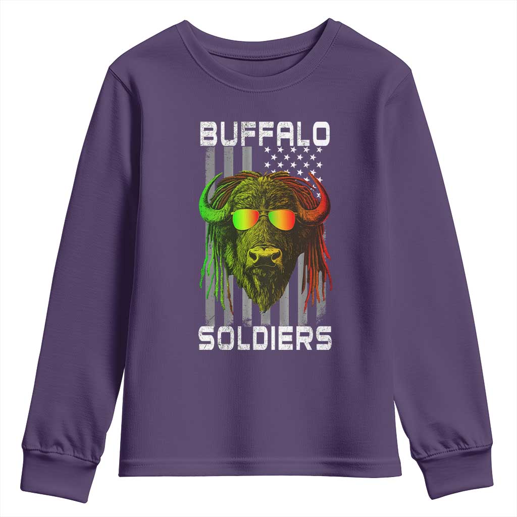 Retro Buffalo Soldiers Youth Sweatshirt 9th and 10th Cavalry African American Heros USA Flag TS10 Purple Print Your Wear