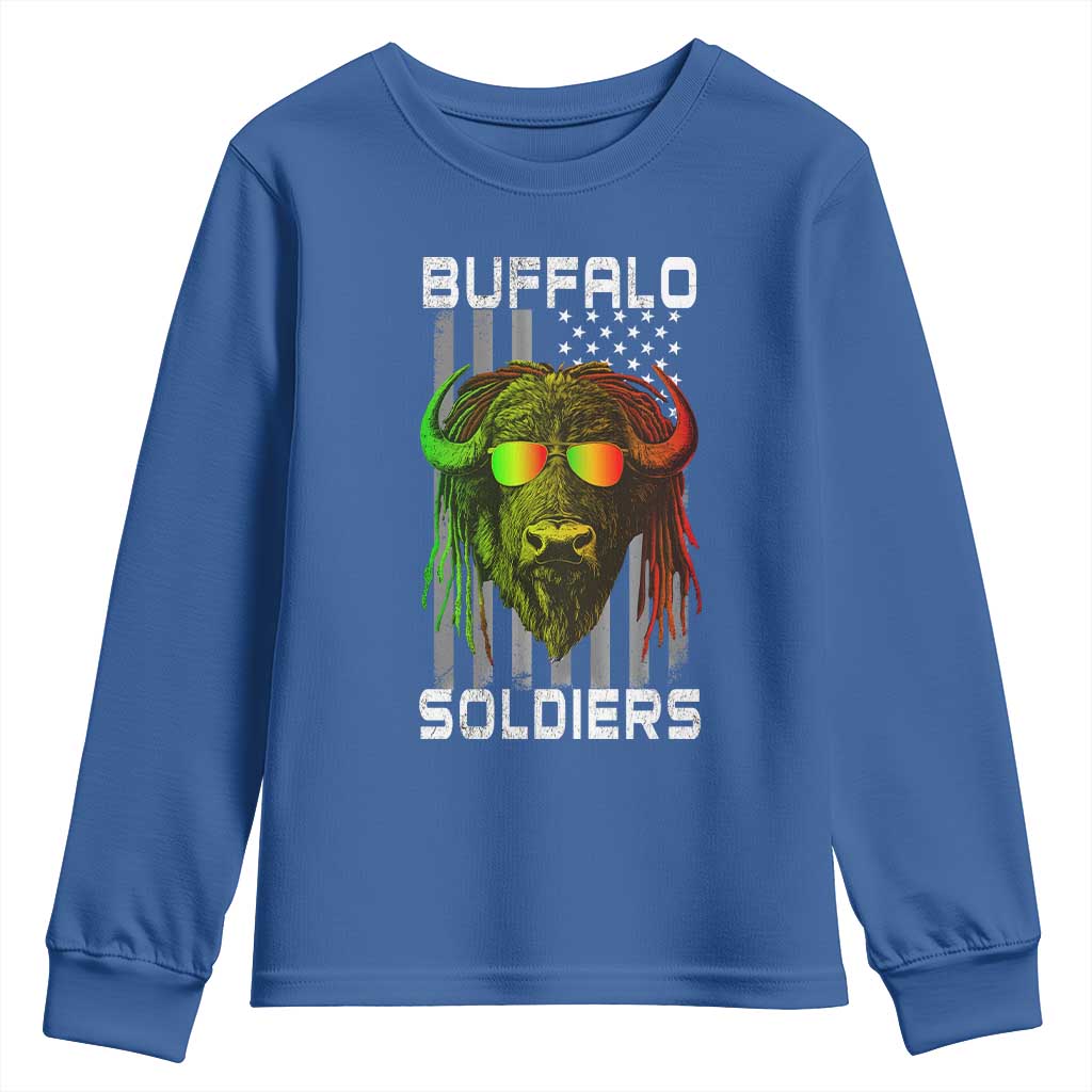 Retro Buffalo Soldiers Youth Sweatshirt 9th and 10th Cavalry African American Heros USA Flag TS10 Royal Blue Print Your Wear