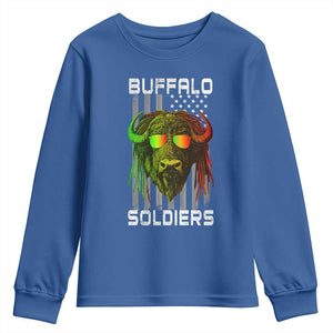 Retro Buffalo Soldiers Youth Sweatshirt 9th and 10th Cavalry African American Heros USA Flag TS10 Royal Blue Print Your Wear