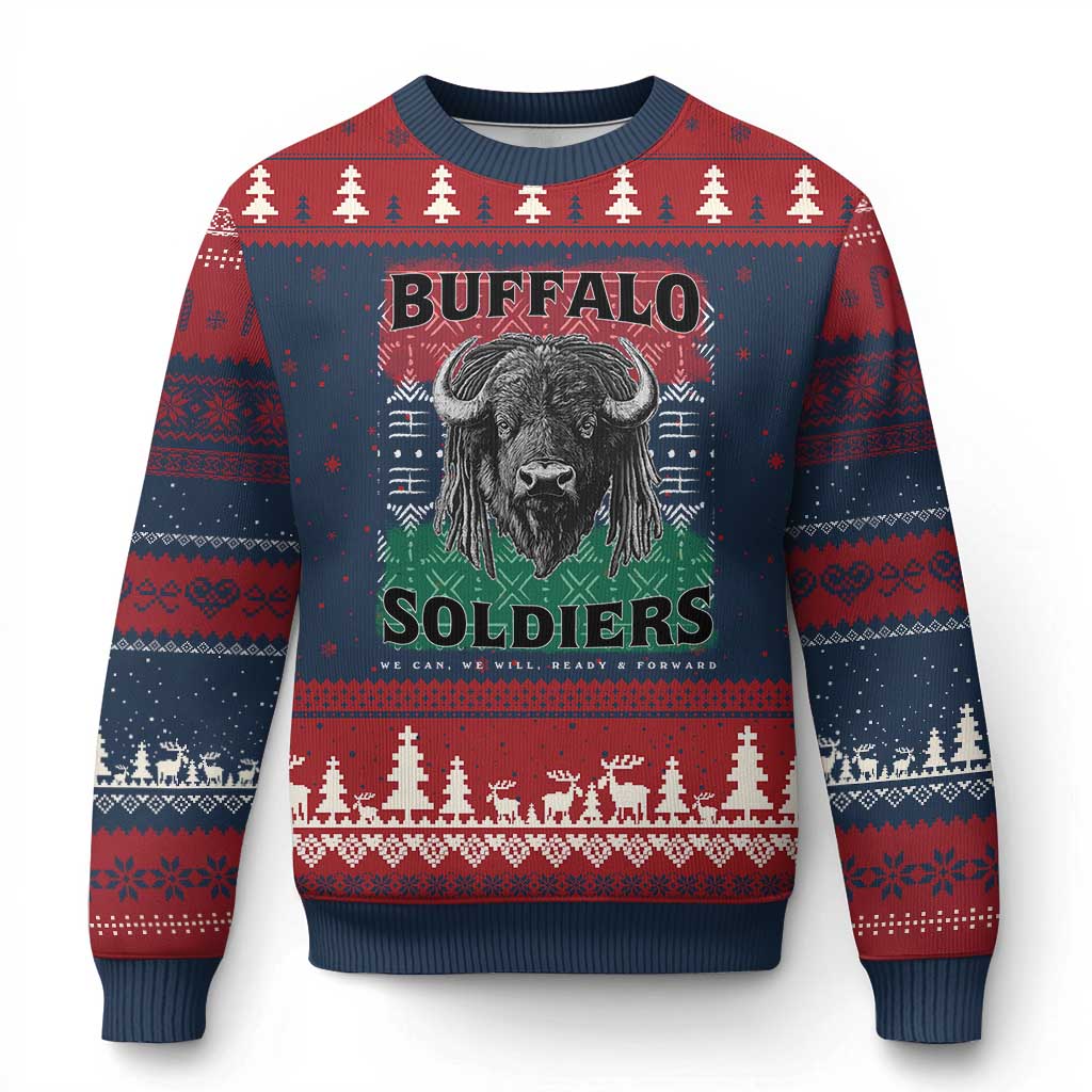 Buffalo Soldiers Ugly Christmas Sweater Retro African American Black History TS10 Navy Red Print Your Wear