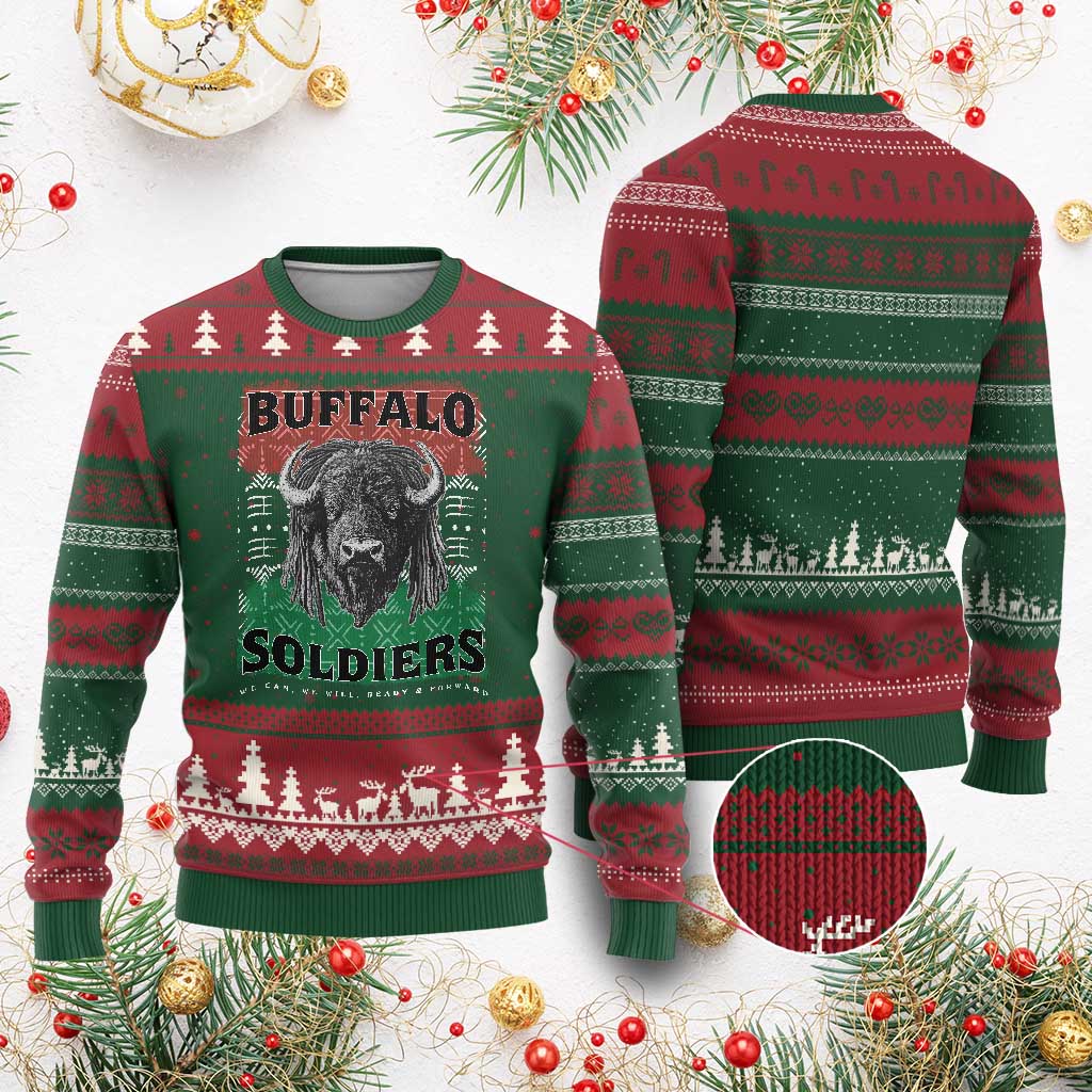 Buffalo Soldiers Ugly Christmas Sweater Retro African American Black History TS10 Red Green Print Your Wear