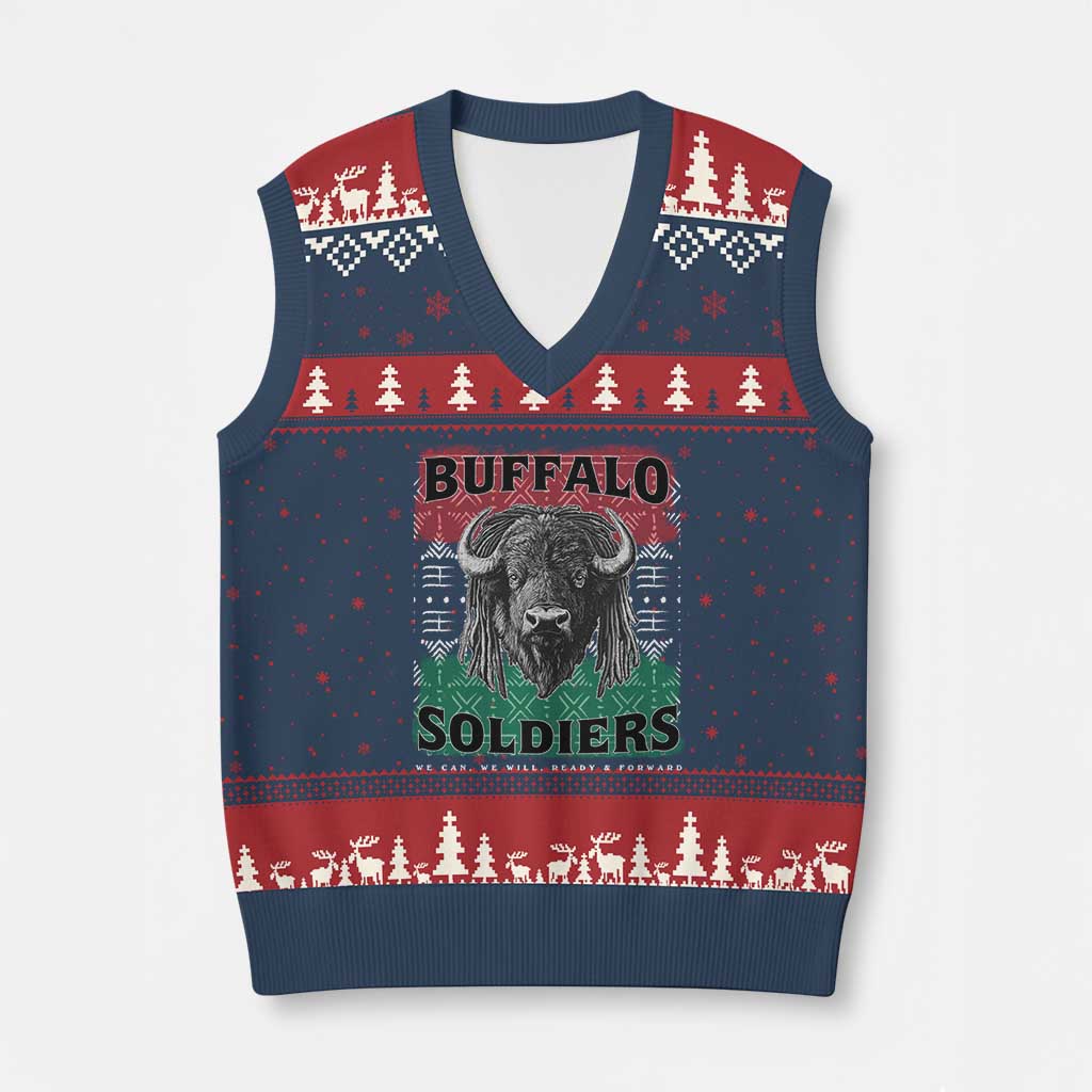 Buffalo Soldiers V-Neck Knit Sweater Vest Retro African American Black History TS10 Navy Red Print Your Wear