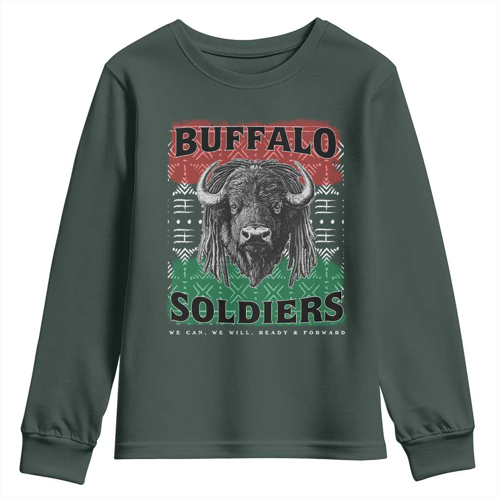 Buffalo Soldiers Youth Sweatshirt Retro African American Black History TS10 Dark Forest Green Print Your Wear