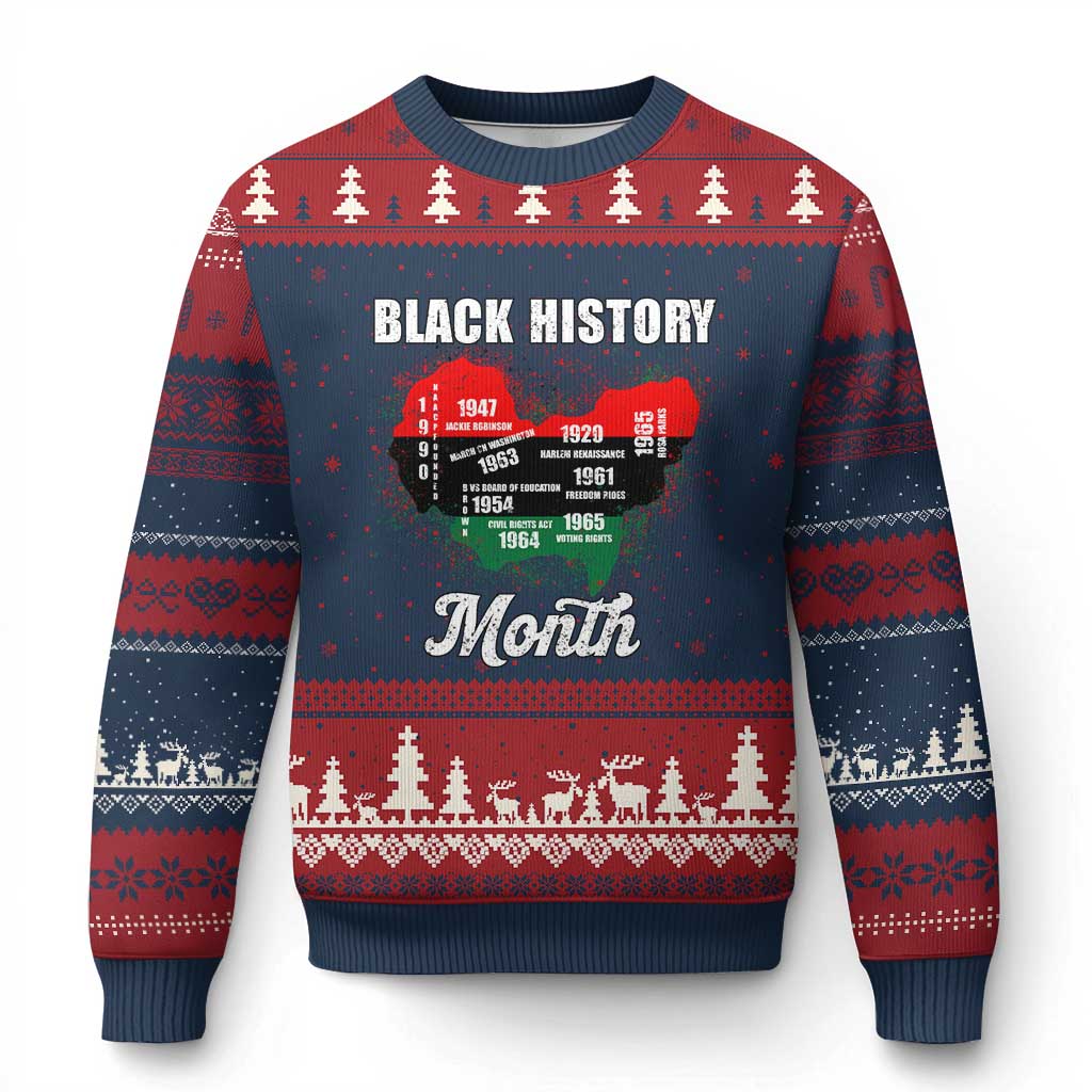 Black History Leaders Ugly Christmas Sweater African American Milestones Map Civil Right TS10 Navy Red Print Your Wear