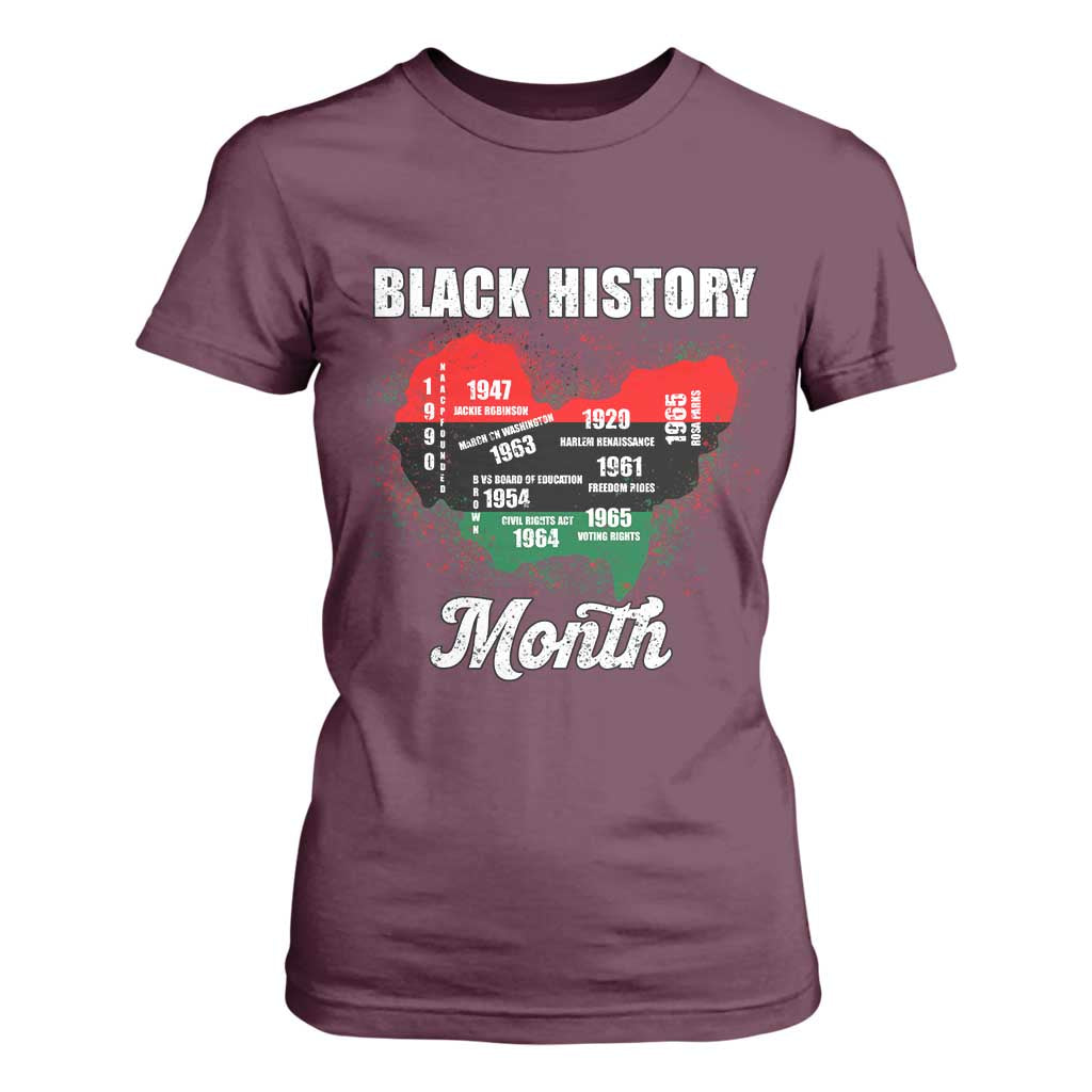 Black History Leaders T Shirt For Women African American Milestones Map Civil Right TS10 Maroon Print Your Wear