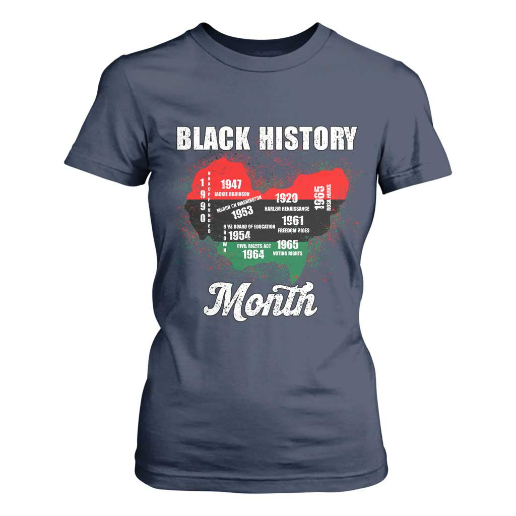 Black History Leaders T Shirt For Women African American Milestones Map Civil Right TS10 Navy Print Your Wear