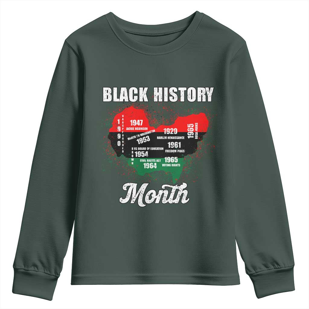 Black History Leaders Youth Sweatshirt African American Milestones Map Civil Right TS10 Dark Forest Green Print Your Wear