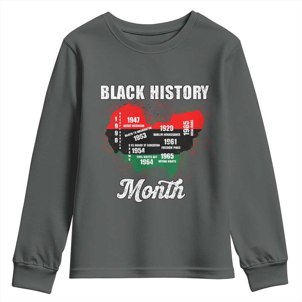 Black History Leaders Youth Sweatshirt African American Milestones Map Civil Right TS10 Dark Heather Print Your Wear