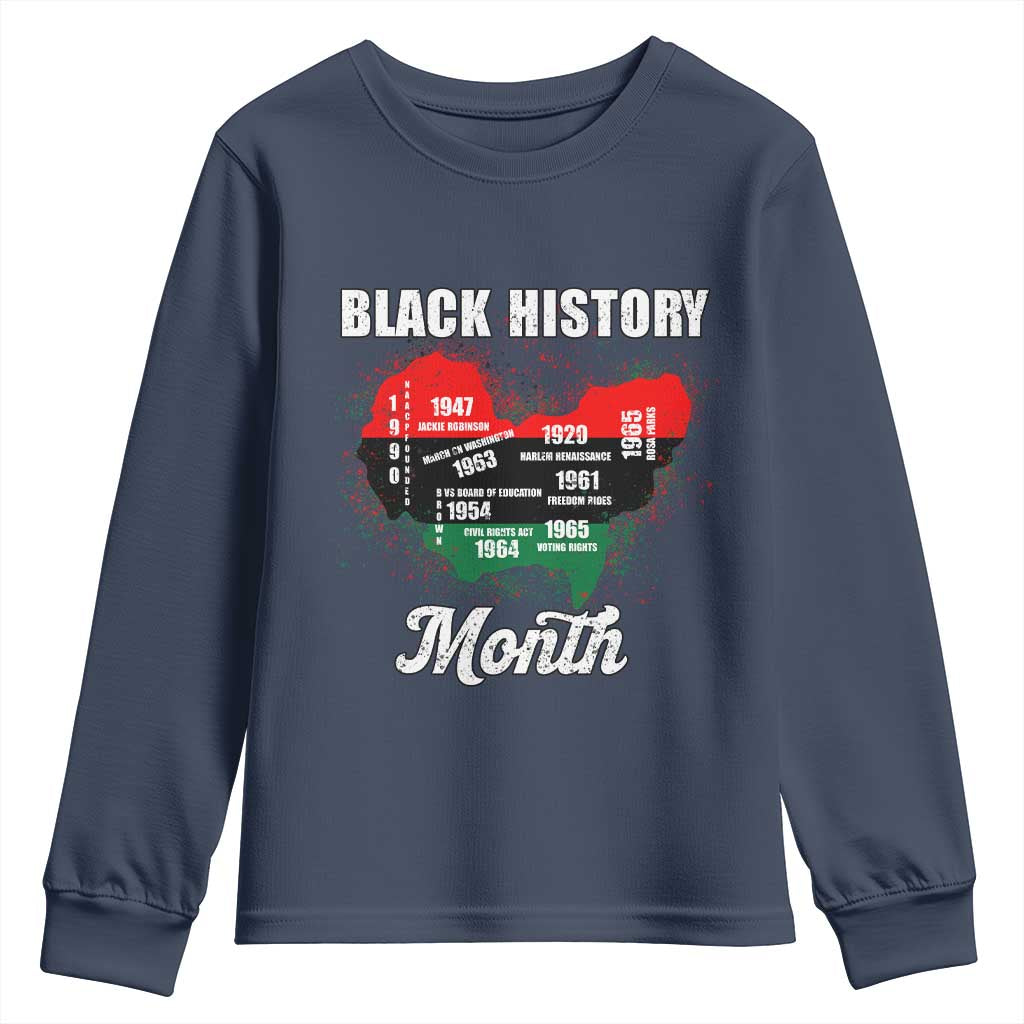 Black History Leaders Youth Sweatshirt African American Milestones Map Civil Right TS10 Navy Print Your Wear