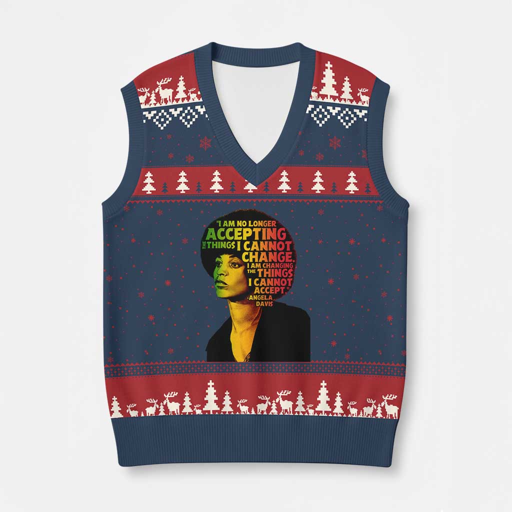 Angela Davis Inspirational Quote V-Neck Knit Sweater Vest Black History Month Afro Woman Activist TS10 Navy Red Print Your Wear