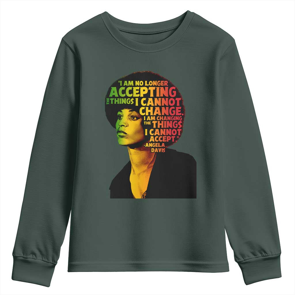 Angela Davis Inspirational Quote Youth Sweatshirt Black History Month Afro Woman Activist TS10 Dark Forest Green Print Your Wear