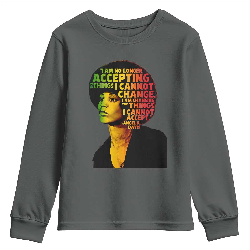 Angela Davis Inspirational Quote Youth Sweatshirt Black History Month Afro Woman Activist TS10 Dark Heather Print Your Wear