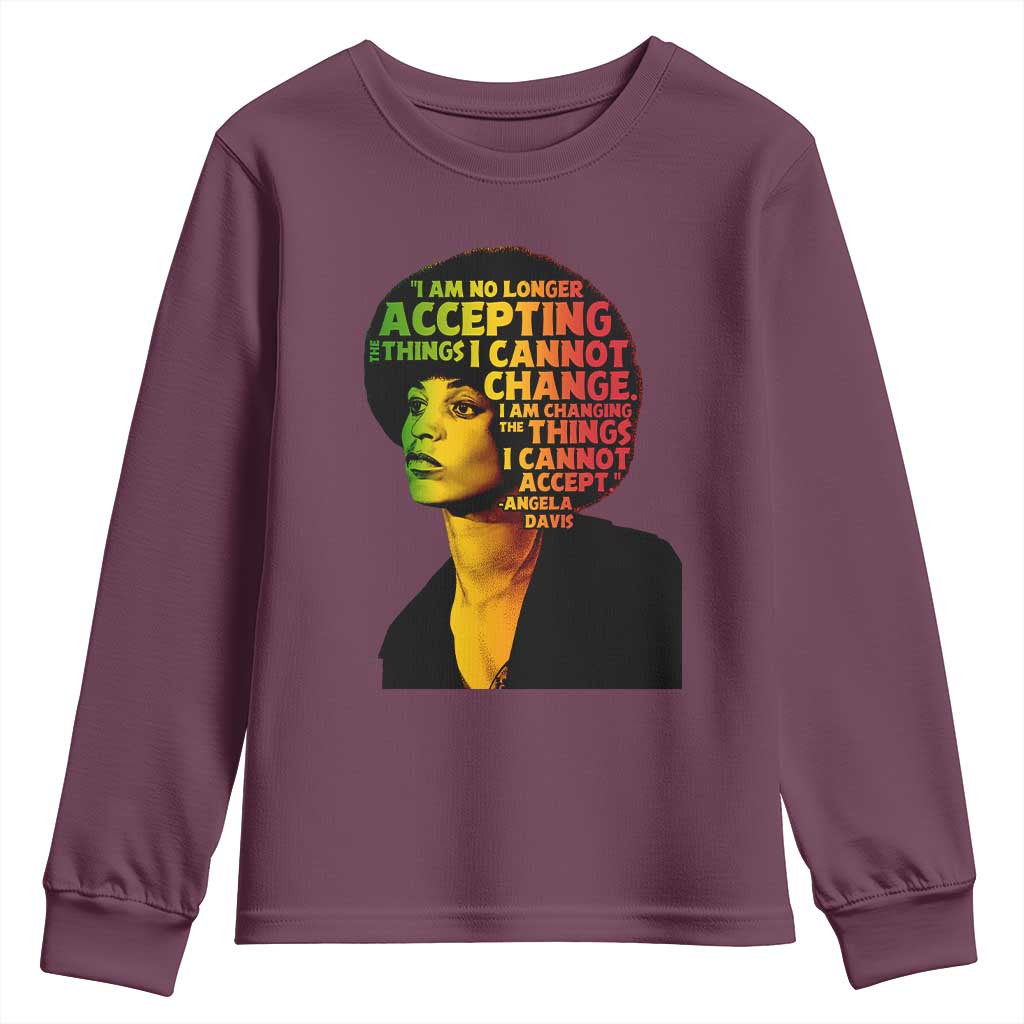 Angela Davis Inspirational Quote Youth Sweatshirt Black History Month Afro Woman Activist TS10 Maroon Print Your Wear