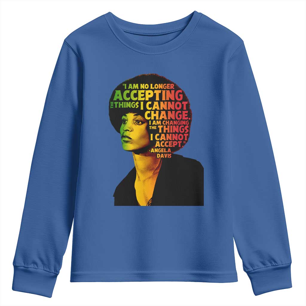 Angela Davis Inspirational Quote Youth Sweatshirt Black History Month Afro Woman Activist TS10 Royal Blue Print Your Wear
