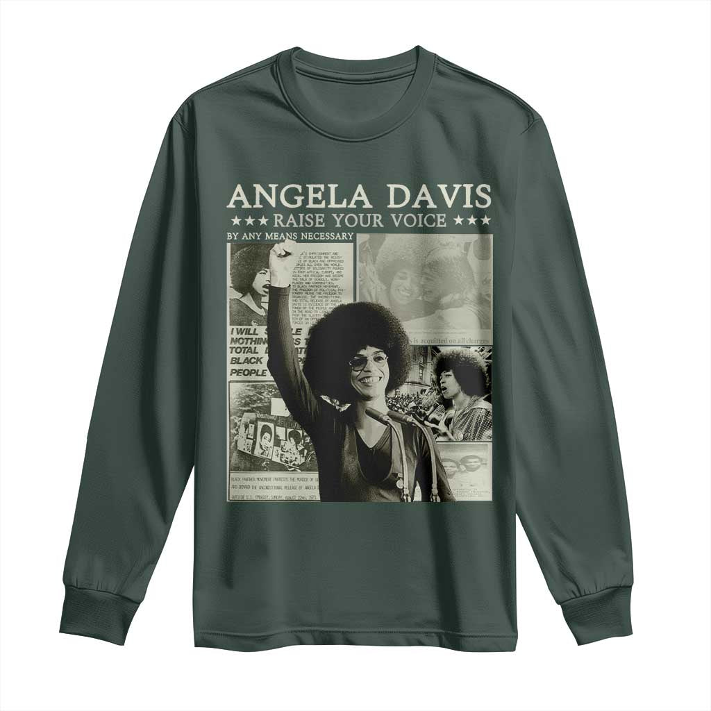Black History Month Angela Davis Long Sleeve Shirt Raise Your Voice Feminist Human Rights TS10 Dark Forest Green Print Your Wear