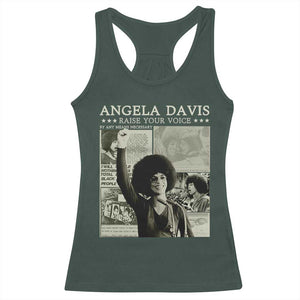 Black History Month Angela Davis Racerback Tank Top Raise Your Voice Feminist Human Rights TS10 Dark Forest Green Print Your Wear