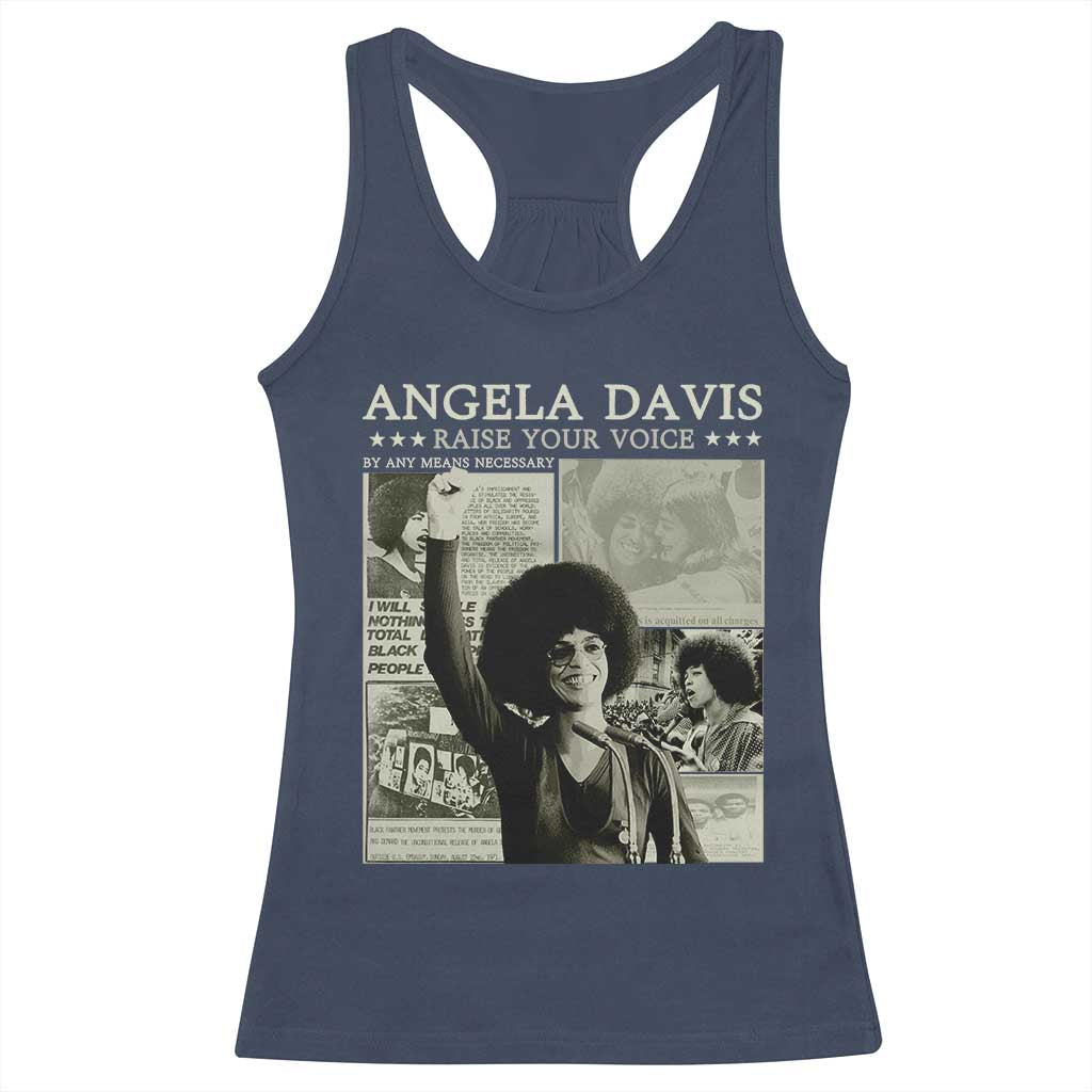 Black History Month Angela Davis Racerback Tank Top Raise Your Voice Feminist Human Rights TS10 Navy Print Your Wear