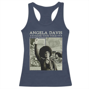 Black History Month Angela Davis Racerback Tank Top Raise Your Voice Feminist Human Rights TS10 Navy Print Your Wear