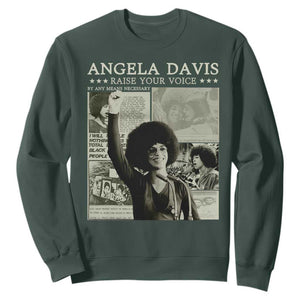 Black History Month Angela Davis Sweatshirt Raise Your Voice Feminist Human Rights TS10 Dark Forest Green Print Your Wear