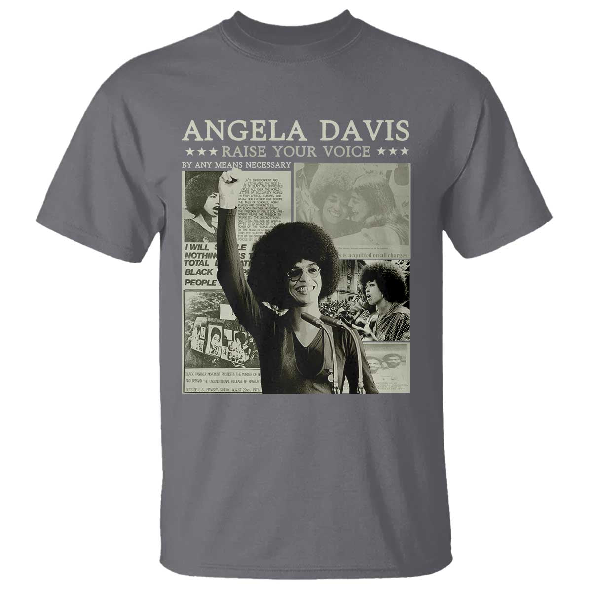 Black History Month Angela Davis T Shirt Raise Your Voice Feminist Human Rights TS10 Charcoal Print Your Wear