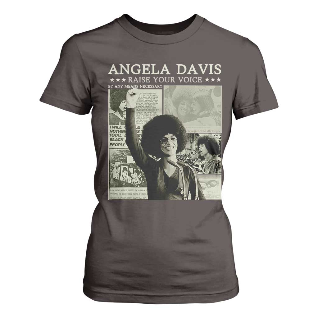 Black History Month Angela Davis T Shirt For Women Raise Your Voice Feminist Human Rights TS10 Dark Chocolate Print Your Wear