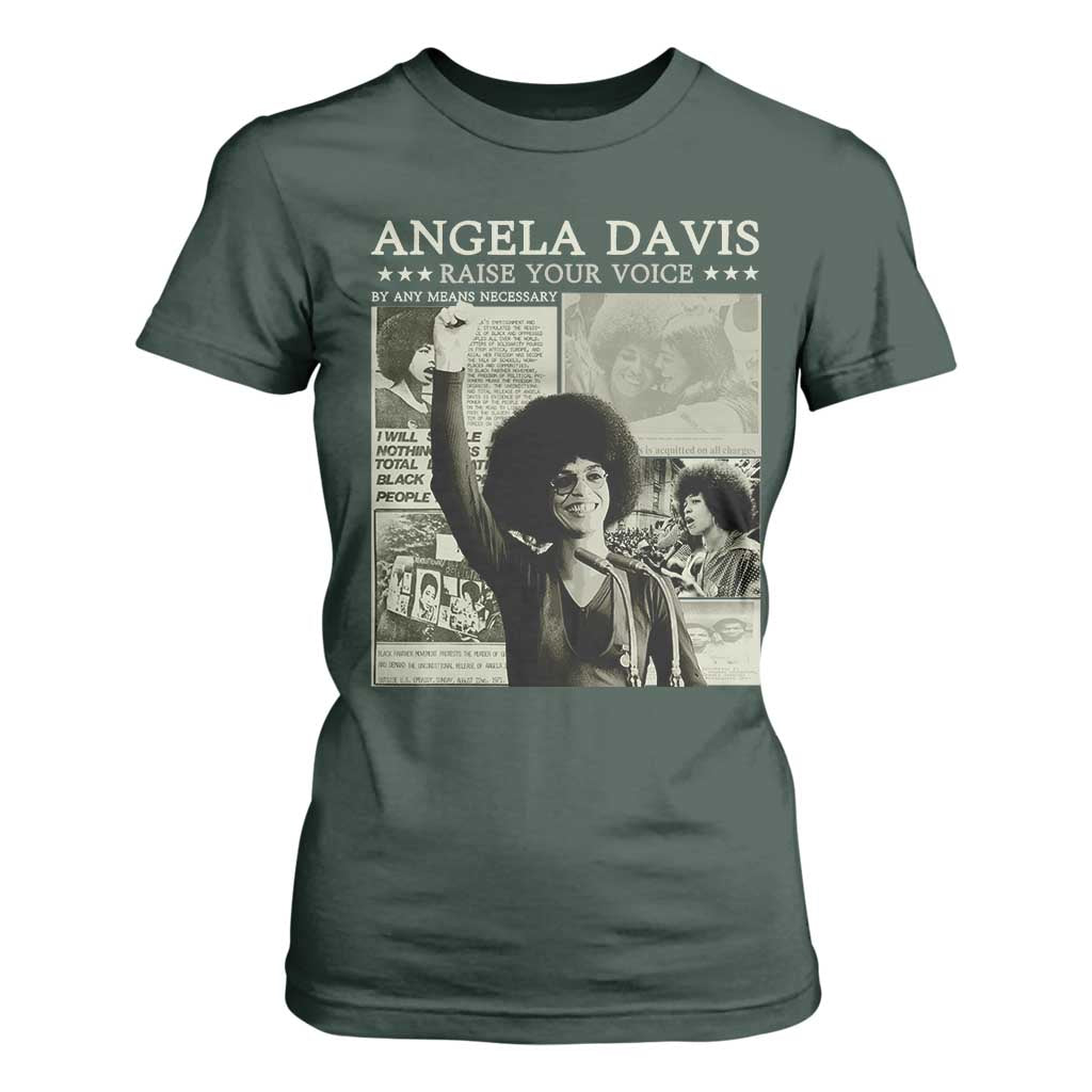 Black History Month Angela Davis T Shirt For Women Raise Your Voice Feminist Human Rights TS10 Dark Forest Green Print Your Wear