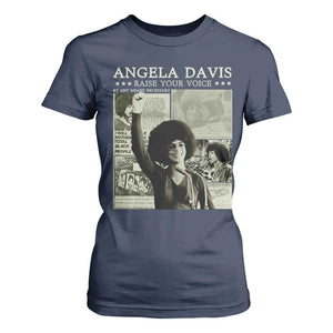 Black History Month Angela Davis T Shirt For Women Raise Your Voice Feminist Human Rights TS10 Navy Print Your Wear