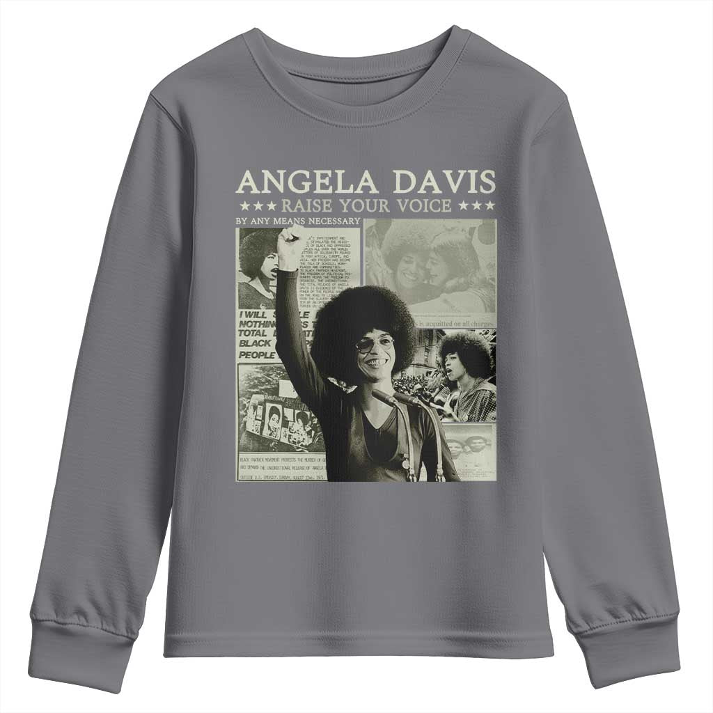 Black History Month Angela Davis Youth Sweatshirt Raise Your Voice Feminist Human Rights TS10 Charcoal Print Your Wear