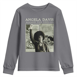 Black History Month Angela Davis Youth Sweatshirt Raise Your Voice Feminist Human Rights TS10 Charcoal Print Your Wear