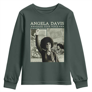 Black History Month Angela Davis Youth Sweatshirt Raise Your Voice Feminist Human Rights TS10 Dark Forest Green Print Your Wear