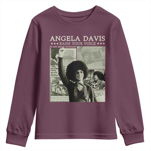 Black History Month Angela Davis Youth Sweatshirt Raise Your Voice Feminist Human Rights TS10 Maroon Print Your Wear