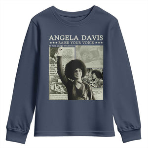 Black History Month Angela Davis Youth Sweatshirt Raise Your Voice Feminist Human Rights TS10 Navy Print Your Wear