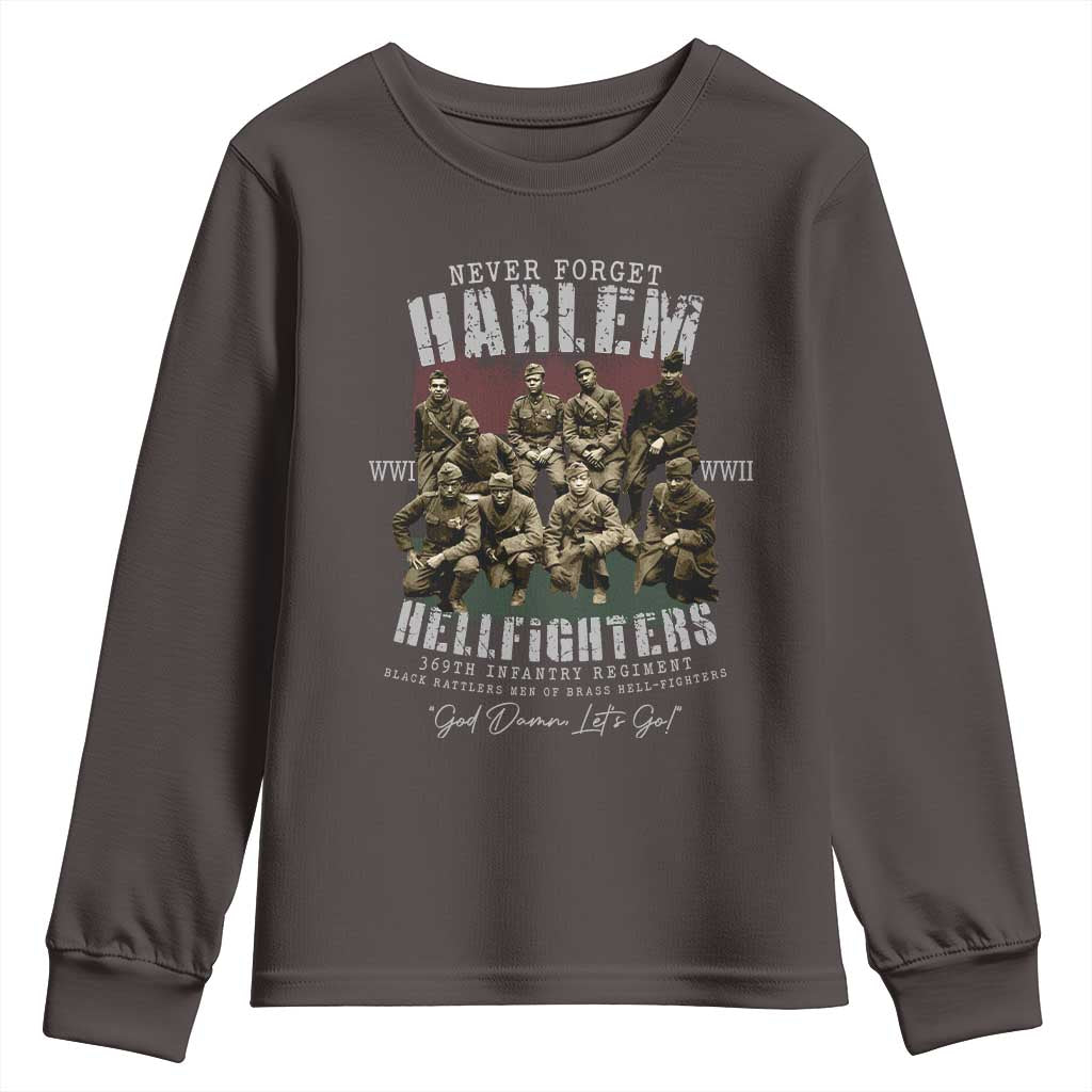 Halem Hellfighters Youth Sweatshirt African American Black Military History Soldiers WWI WWII TS10 Dark Chocolate Print Your Wear