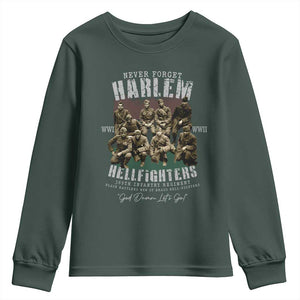 Halem Hellfighters Youth Sweatshirt African American Black Military History Soldiers WWI WWII TS10 Dark Forest Green Print Your Wear