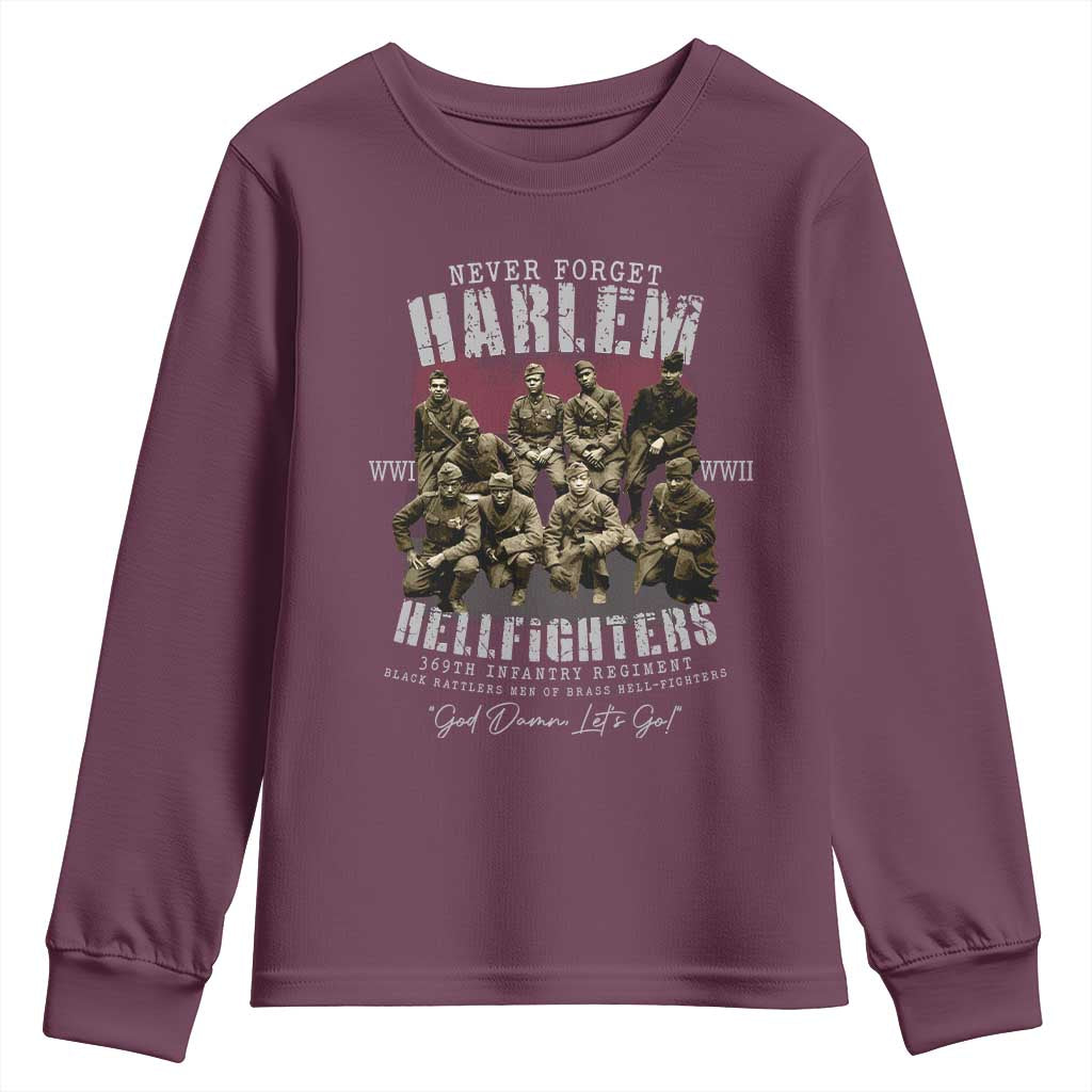 Halem Hellfighters Youth Sweatshirt African American Black Military History Soldiers WWI WWII TS10 Maroon Print Your Wear